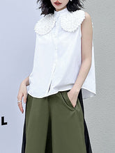 Sleeveless Floral Pure Color Stand Collar Blouses